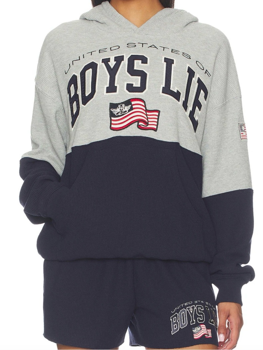 Boys Lie Black Waffle Knit Athletic Shorts with Graphic Patch
